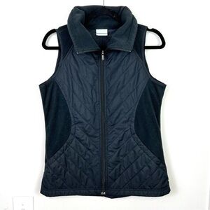 Columbia Mix Quilted Fleece Vest Black Collared Full Zip womens size small